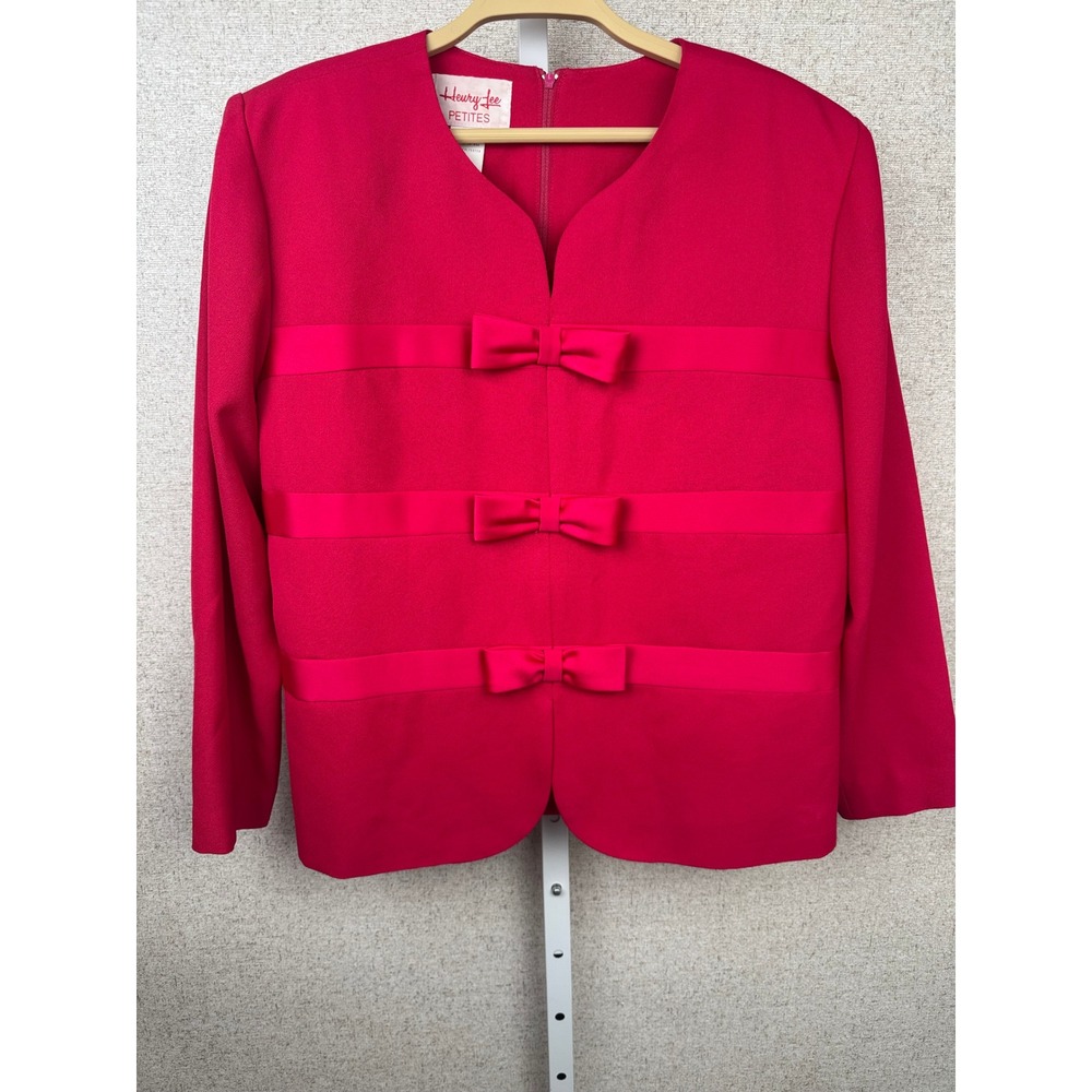 Henry Lee Petites Vintage 80s Bow-Trim Crepe Jacket Union Label 14P Fuchsia Pink